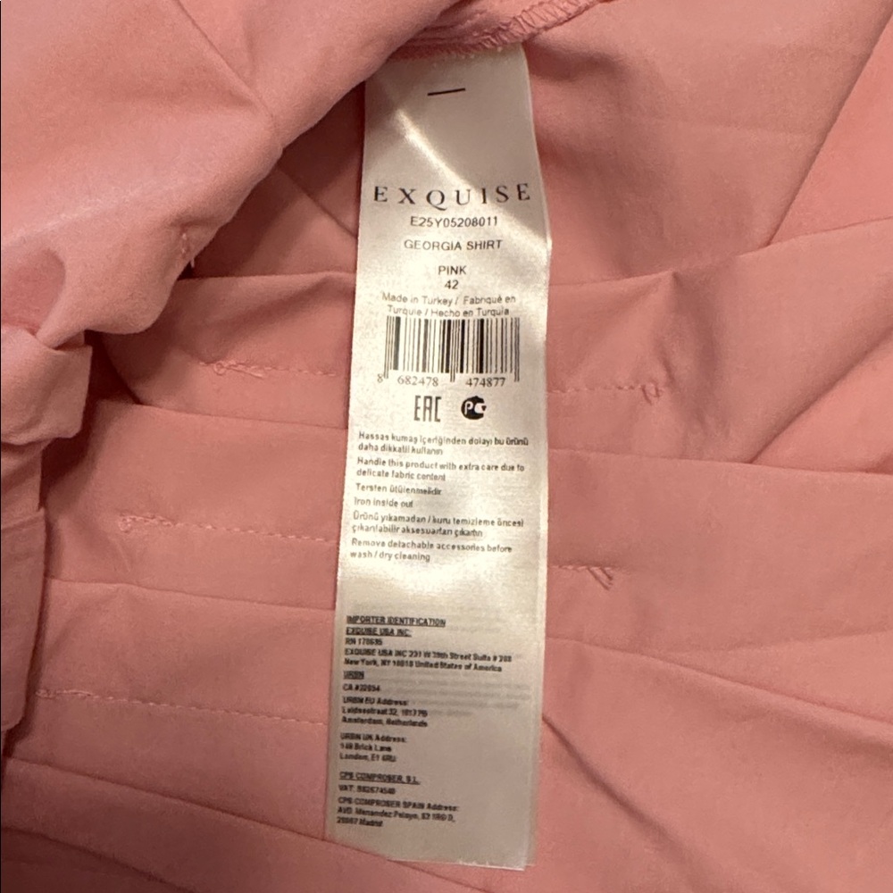 Exquise Georgia Shirt Pleated Waist Button-Up Blouse in Pastel Pink size 10 - Picture 7 of 8
